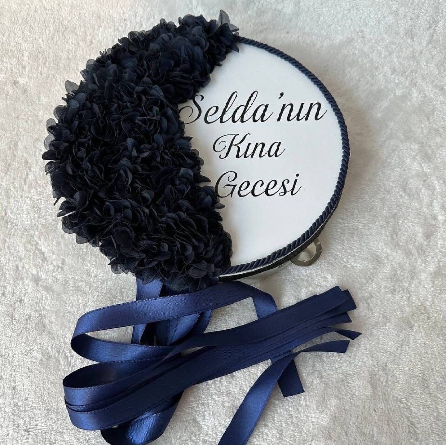 Personalized Navy Blue Bride's Tambourine with Name / Henna Tambourine with Writing - tamborine
