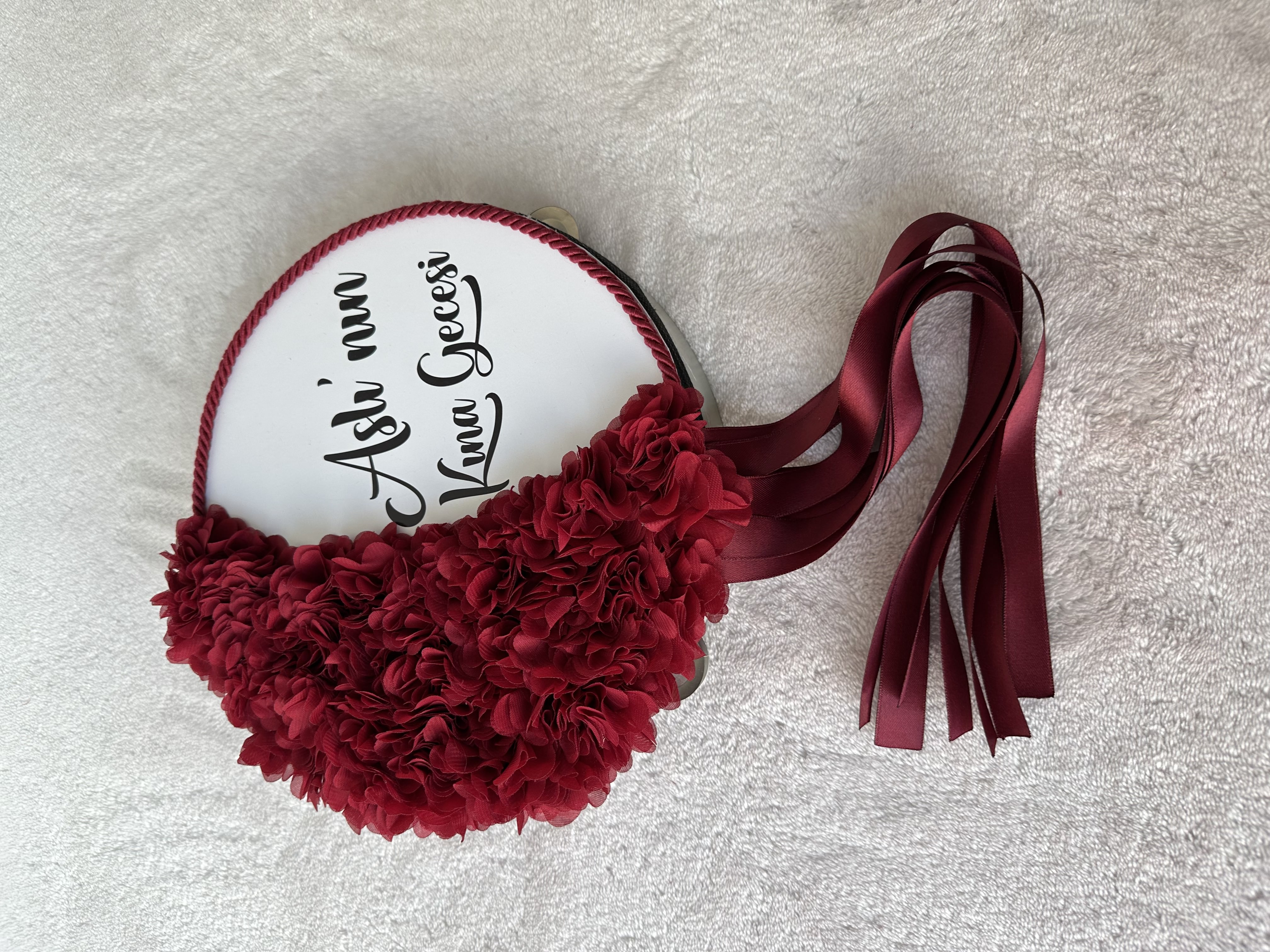 Romantic Patterned Bride's Tambourine with Writing / Floral Patterned Henna Tambourine - tamborine