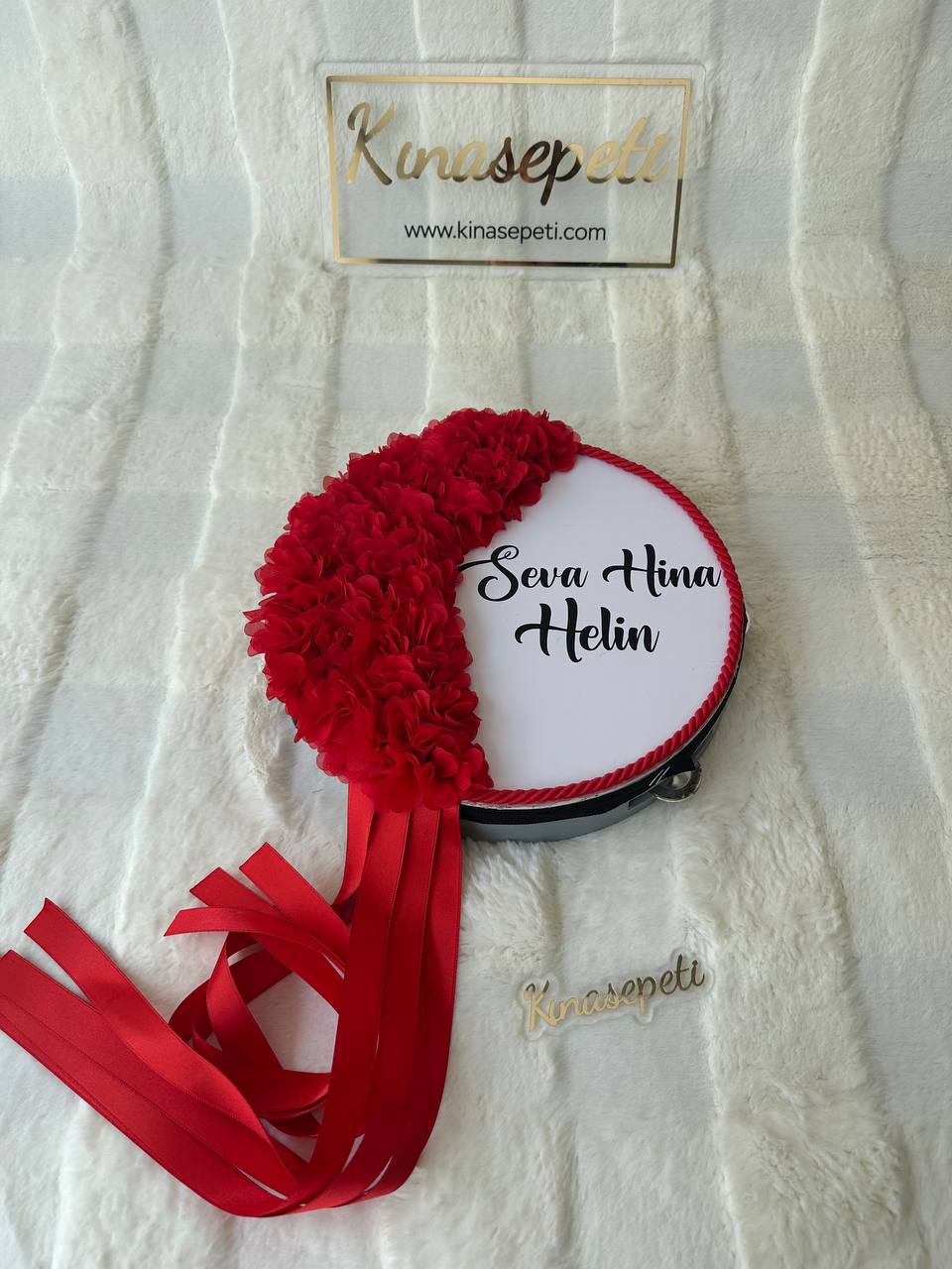 Personalized Red Bride's Tambourine with Name / Traditional Henna Tambourine with Writing - tamborine