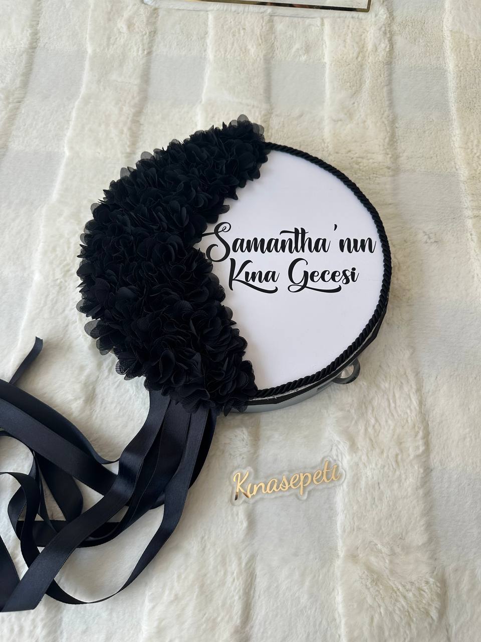 Kişiye Özel İsimli Siyah Gelin Defi / Modern Kına Tefi - tamborine