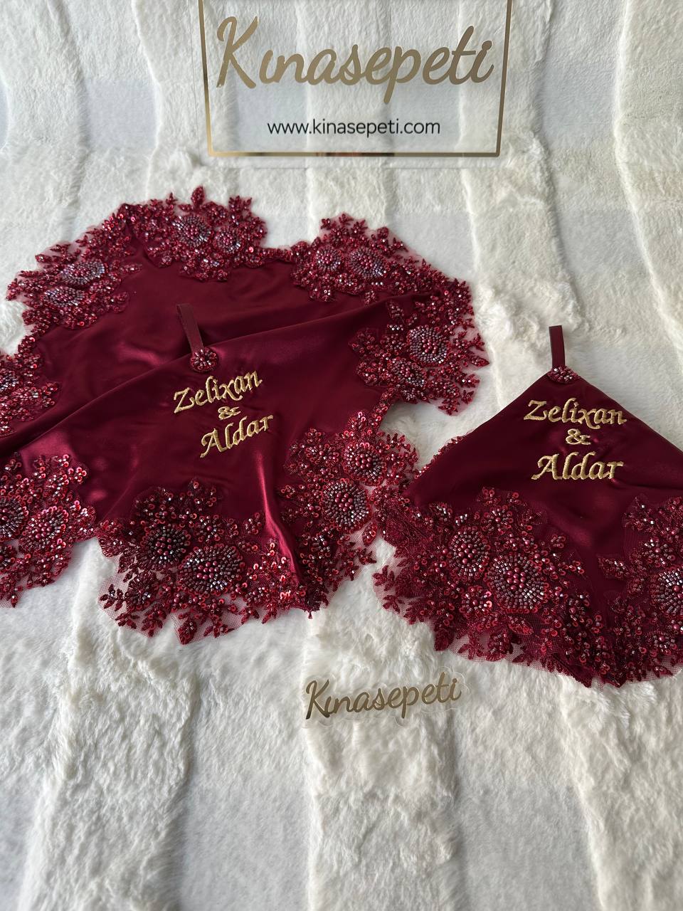 Personalized Luxury Embroidered Bride's Halay Handkerchief with Writing - handkerchief